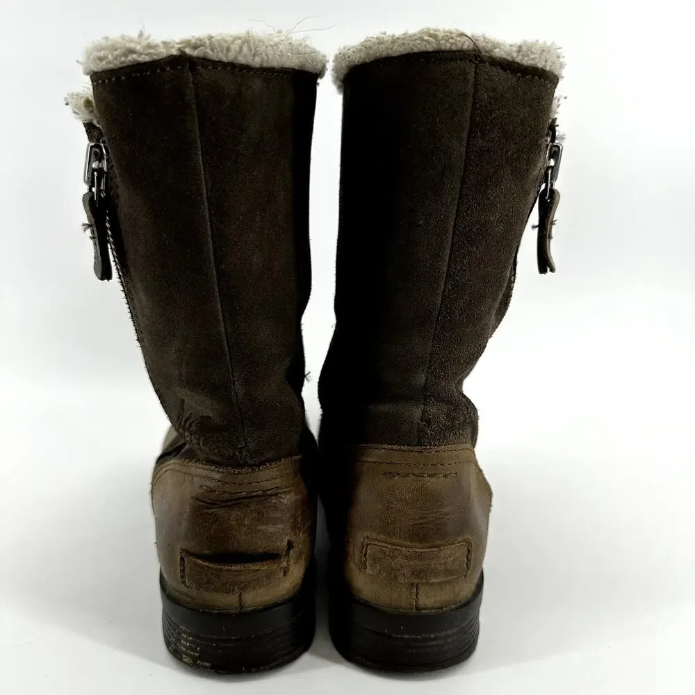 Sorel Emelie Boots Foldover Winter Leather Faux Fur Shearling Waterproof Brown 8